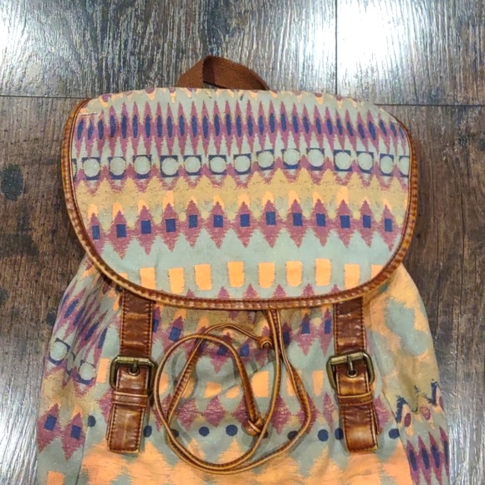 Hurley Geometric Pattern Leather Backpack - image 3